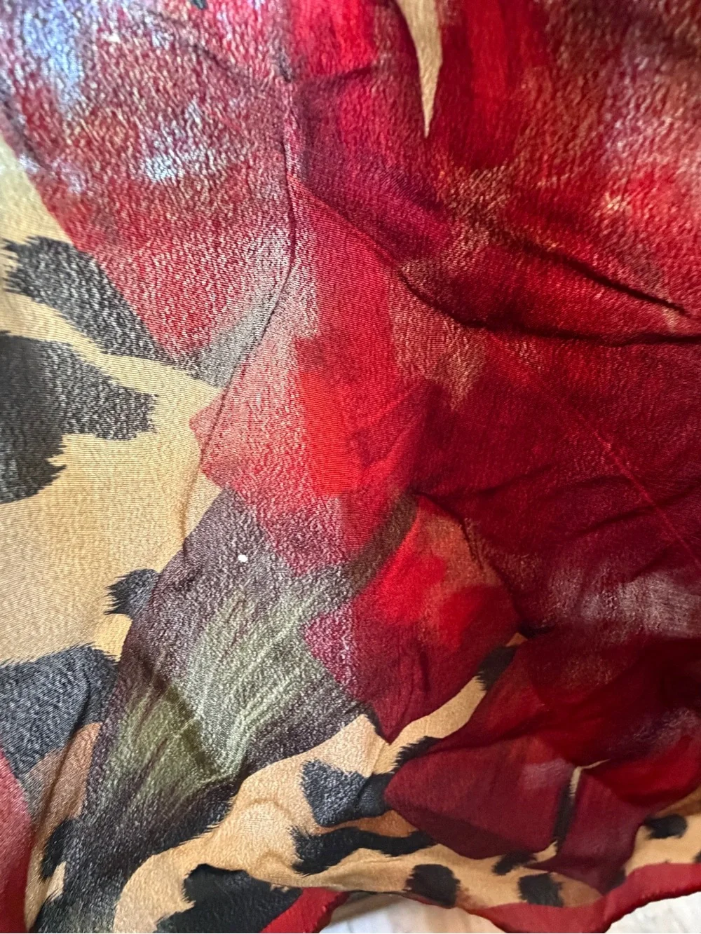 Vintage Liz Claiborne Silk Scarf Mens Ascot Leopard Tropical 30x30 Floral Japan